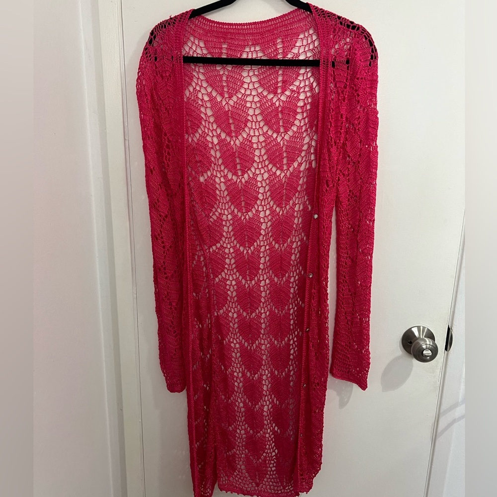 SER.O.YA Allison Crochet Cardigan Hot Pink